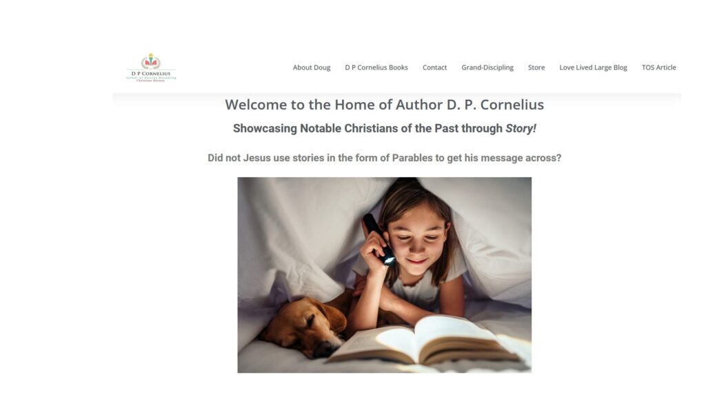 Screenshot of author D. P. Cornelius website